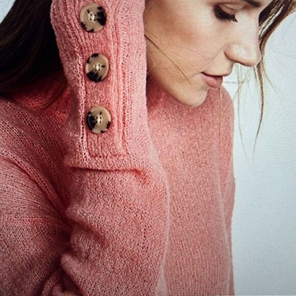 New! JOIE Wool Blend Namio Sweater Button Detail Color: Rose Size Large - Picture 2 of 15
